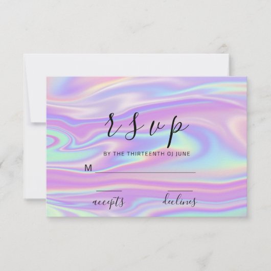 RSVP Holografisch Blauw Roze Zeemeermin Kaartje (Voorkant)