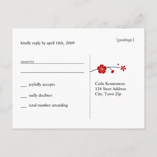 RSVP houdt van vogels en kersenbloesems PC Uitnodiging Briefkaart (Achterkant)