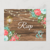 RSVP - Hout, lantaarn en Blauwgroen, koraal bloeme Briefkaart (Voorkant)