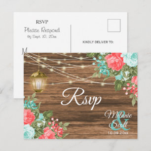 RSVP -Hout, Lantaarn en Teal, Koraal Bloemige Brui Briefkaart