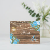 RSVP - Hout, Lantaarns en Baby Blue Bloem Briefkaart (Staand voorkant)
