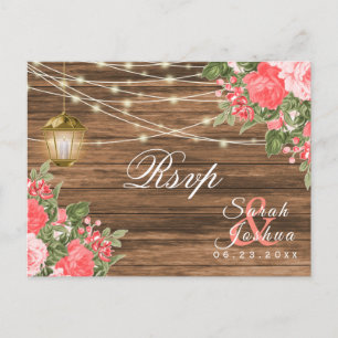 RSVP - Hout, Lantaarns en Koraal Bloem Briefkaart