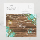 RSVP - Hout, Lantaarns en Theblauw Bloemwerk Briefkaart (Voorkant / Achterkant)