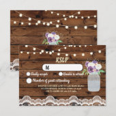 RSVP Houten Kantstrook Trouw Rustieke Lichten Bloe Kaart (Voorkant / Achterkant)