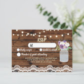 RSVP Houten Kantwerk Trouw Rustieke Lichtjes Bloem Kaart (Staand voorkant)