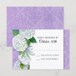 RSVP Huwelijk Bloem Hydrangea Lavendel Damast Kuns Kaart