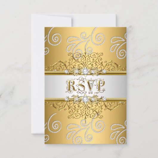 RSVP Huwelijk Elegante Gouden Zilveren Lace Diaman (Voorkant)