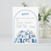 RSVP Huwelijk Grieks Santorini Griekenland Blauw Kaart (Staand voorkant)