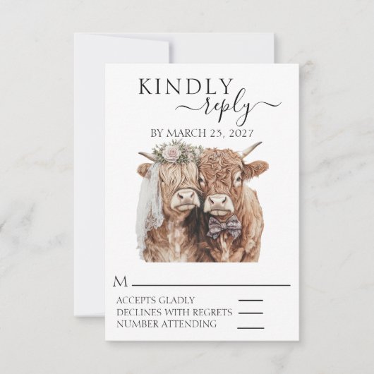 RSVP Huwelijk Highland koe Kaartje (Voorkant)