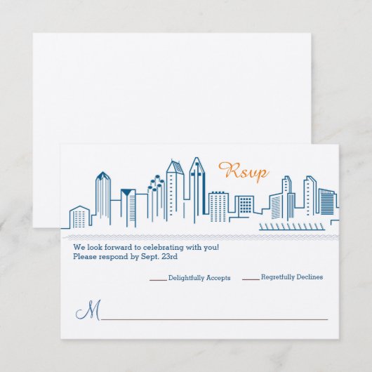 RSVP-huwelijk met skyline van San Diego RSVP Kaartje (Voorkant / Achterkant)
