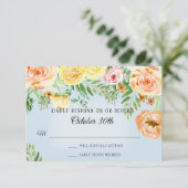 RSVP Huwelijk Modern Gele Rozen Blozende Bloemen Kaart (Staand voorkant)