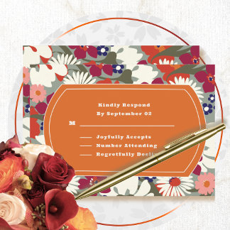 RSVP Huwelijk Retro Bloemen Oranje Groen 70's 80's