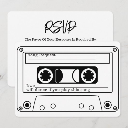 RSVP Huwelijk Retro Muziektape 80's Stijl Kaart (Voorkant / Achterkant)