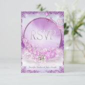 RSVP Huwelijk Roze Lilac Ringen Vlinder Kaart (Staand voorkant)