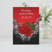 RSVP Huwelijk Zwart Wit Zilver Deep RED Rose (Staand voorkant)