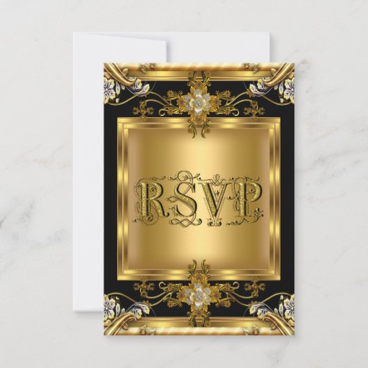 RSVP-huwelijksaankondiging Elegant Goud Bloemrijk  RSVP Kaartje (Voorkant)