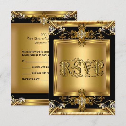 RSVP-huwelijksaankondiging Elegant Goud Bloemrijk RSVP Kaartje (Voorkant / Achterkant)