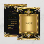 RSVP-huwelijksaanzoek Elegant Goud Bloem Sieradend RSVP Kaartje (Voorkant / Achterkant)