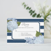 RSVP Hydrangea Modern Elegant Navy White Stripe Kaartje (Staand voorkant)