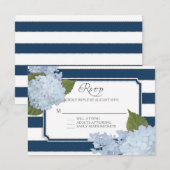 RSVP Hydrangea Modern Elegant Navy White Stripe Kaartje (Voorkant / Achterkant)