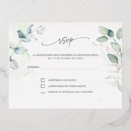 Rsvp in spaans briefkaart voor bruiloft (Voorkant)