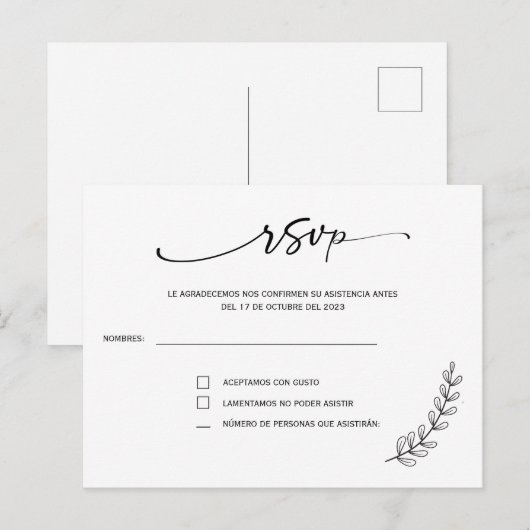 Rsvp in spaans briefkaart voor bruiloft (Voorkant / Achterkant)