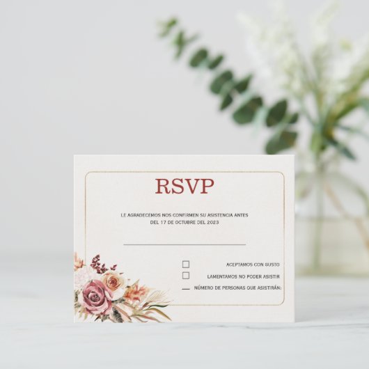 Rsvp in spaans briefkaart voor bruiloft (Staand voorkant)