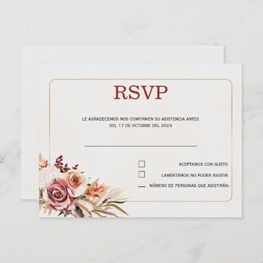 Rsvp in spaans briefkaart voor bruiloft (Voorkant / Achterkant)