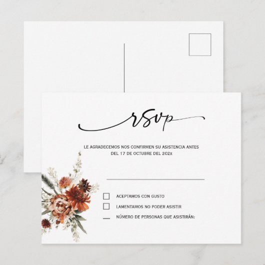 Rsvp in spaans briefkaart voor bruiloft (Voorkant / Achterkant)