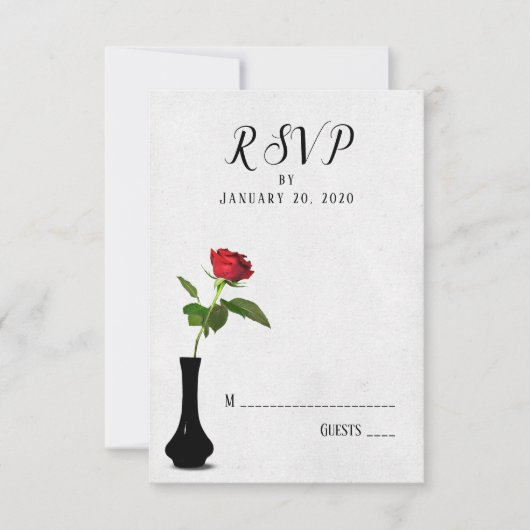 RSVP in vase met een enkele roodroos bruiloft (Voorkant)