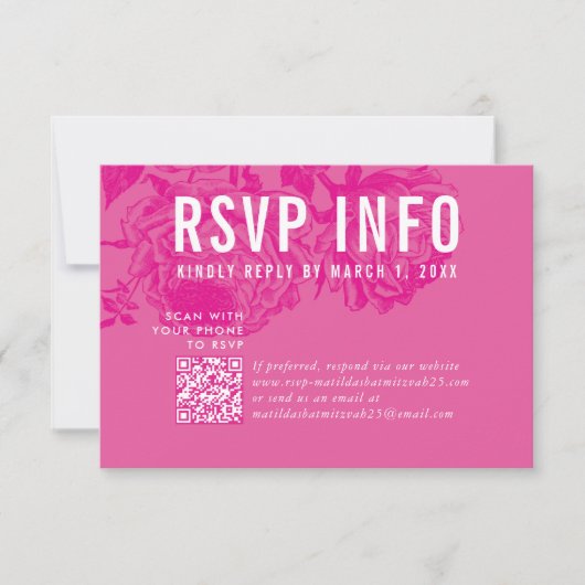 RSVP INFO KAART moderne bloemen  roze qrcode (Voorkant)