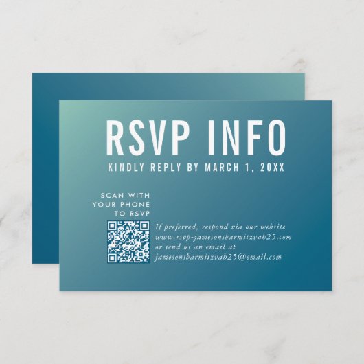 RSVP INFO KAART moderne donkerblauwe mint qrcode (Voorkant / Achterkant)