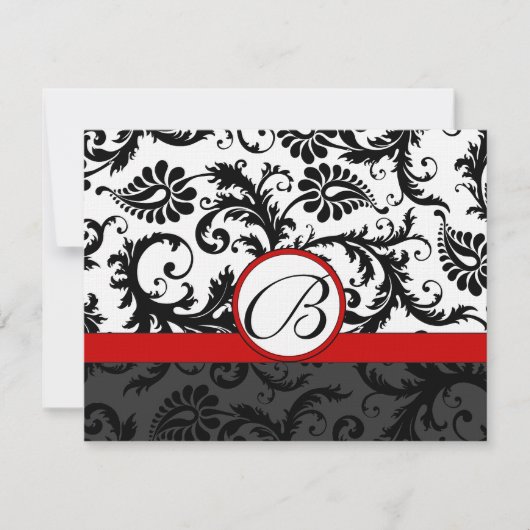 RSVP Insert Response Black Damask Red Trim Kaartje (Voorkant)
