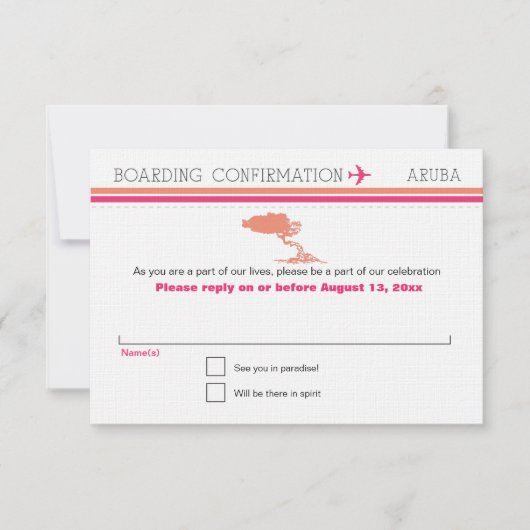 RSVP Instapkaart Naar Aruba (Voorkant)