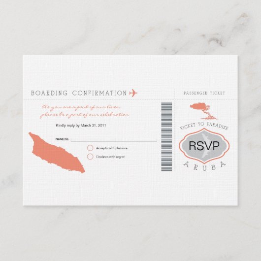 RSVP Instapkaart naar Aruba (Voorkant)