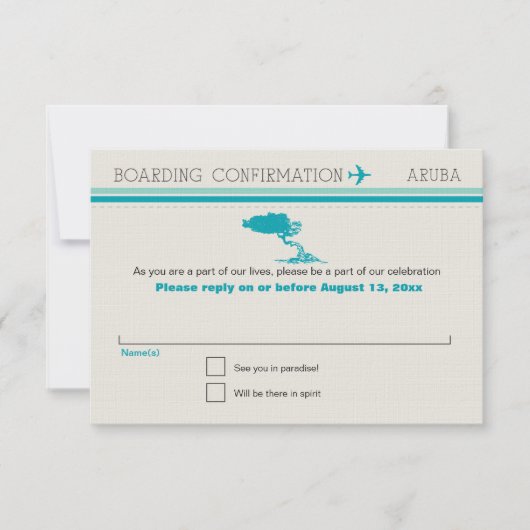 RSVP Instapkaart Naar Aruba Kaartje (Voorkant)