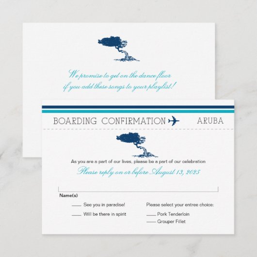 RSVP Instapkaart Naar Aruba Kaartje (Voorkant / Achterkant)