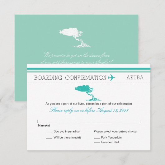 RSVP Instapkaart Naar Aruba Kaartje (Voorkant / Achterkant)