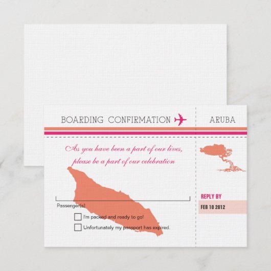 RSVP-instapkaart naar Aruba RSVP Kaartje (Voorkant / Achterkant)