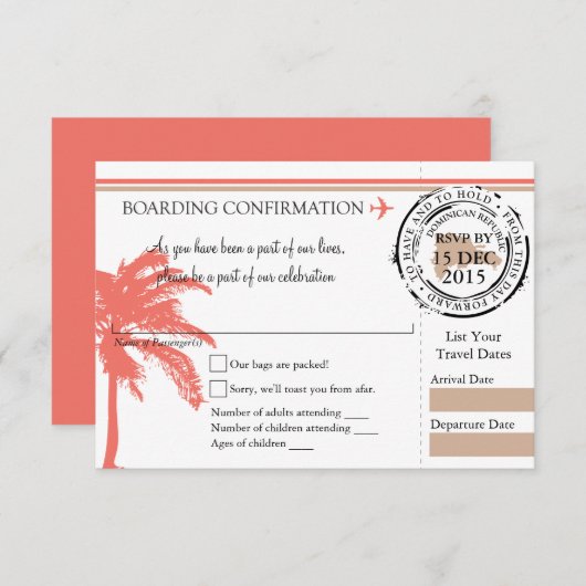 RSVP-instapkaart naar Dominicaanse Republiek RSVP Kaartje (Voorkant / Achterkant)