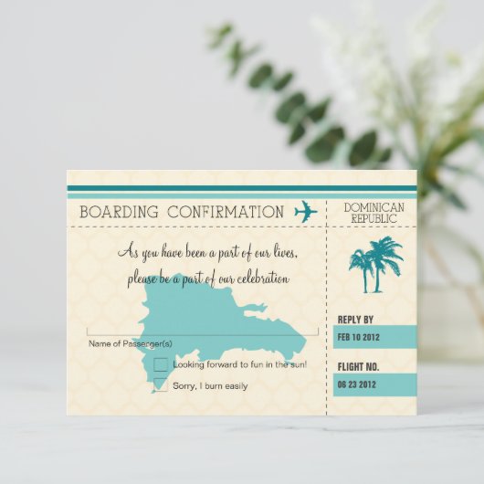 RSVP-instapkaart naar Dominicaanse Republiek RSVP Kaartje (Staand voorkant)