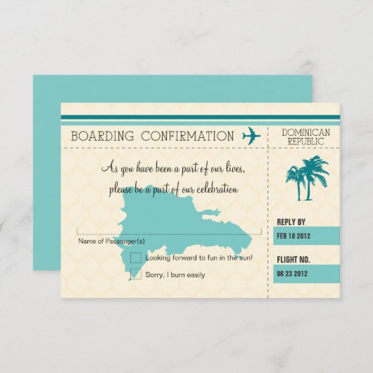 RSVP-instapkaart naar Dominicaanse Republiek RSVP Kaartje (Voorkant / Achterkant)