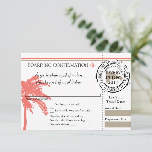 RSVP-instapkaart naar Dominicaanse Republiek RSVP Kaartje (Staand voorkant)