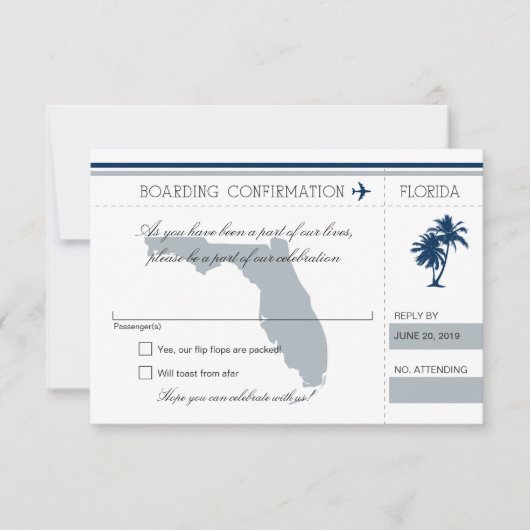 RSVP Instapkaart Naar Florida Blauw en Grijs Kaart (Voorkant)