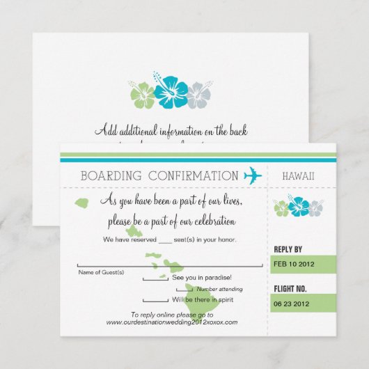 RSVP Instapkaart Naar Hawaï Kaartje (Voorkant / Achterkant)