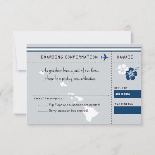 RSVP-instapkaart naar HAWAII Grey and Blue RSVP Kaartje (Voorkant)