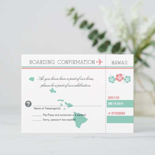 RSVP instapkaart naar HAWAII Kaartje (Staand voorkant)