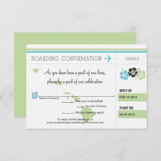 RSVP-instapkaart naar Hawaii RSVP Kaartje (Voorkant / Achterkant)