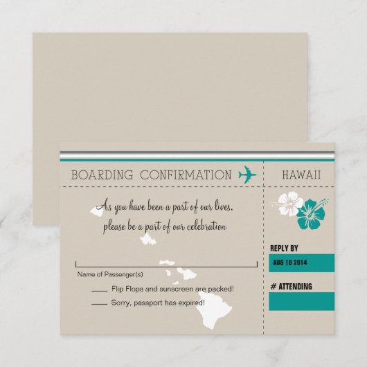 RSVP-instapkaart naar HAWAII RSVP Kaartje (Voorkant / Achterkant)