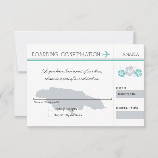 RSVP instapkaart NAAR JAMAICA Kaartje (Voorkant)